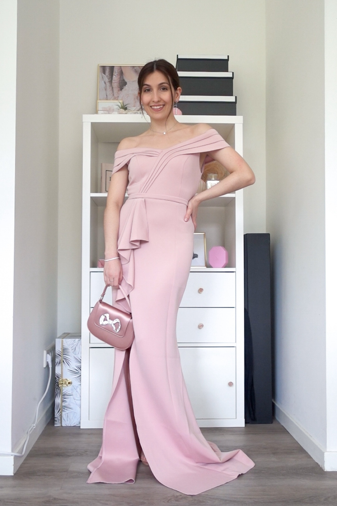This pink long dress has the most elegant neckline. I also love the slit because is not very high and allows you to be able to move freely. Keep in mind I’m petite so the slit will end up higher in a taller person. It would be amazing as a wedding guest outfit for a chic look. When it comes to wedding outfits I try to answer the question “Will I regret wearing it when I see photos in 20 years?”. If the answer is maybe then the outfit is not great! Especially if you are very close to the couple your photos will end up in many people’s houses 😂 It’s a fabulous option for bridemaids outfits as well! 

#LTKfindsunder100 #LTKwedding #LTKeurope