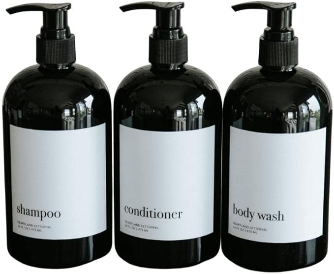 Heartland Lettering Black Refillable Shampoo Bottles for Shower, Set of 3 Bottles Shampoo Conditi... | Amazon (US)