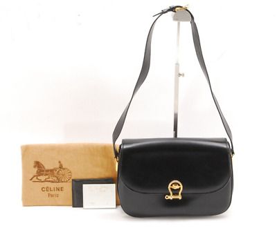 Vintage CELINE Shoulder Bag Horse Carriage Leather Dark Authentic | eBay US