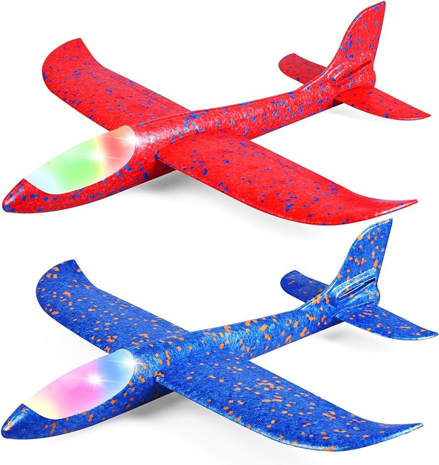 2 Pack LED Light Airplane,17.5" Large Throwing Foam Plane,2 Flight Mode Glider Plane,Flying Toy f... | Amazon (US)