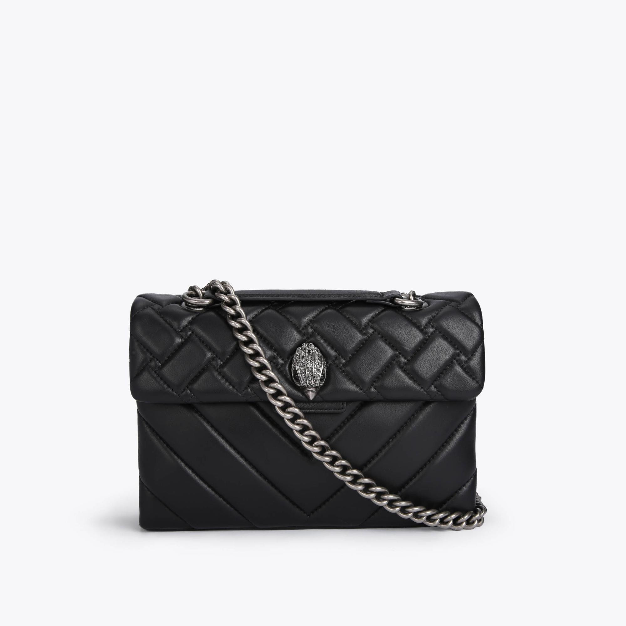 LEATHER KENSINGTON X BAG Black Gunmetal Strap Quilted Leather Bag by KURT GEIGER LONDON | Kurt Geiger (Global)