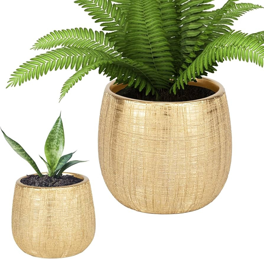Plant Pots Flower Pot Planters for Indoor Plants Ceramic Houseplant Home Decor with Hole Gold Shi... | Amazon (US)