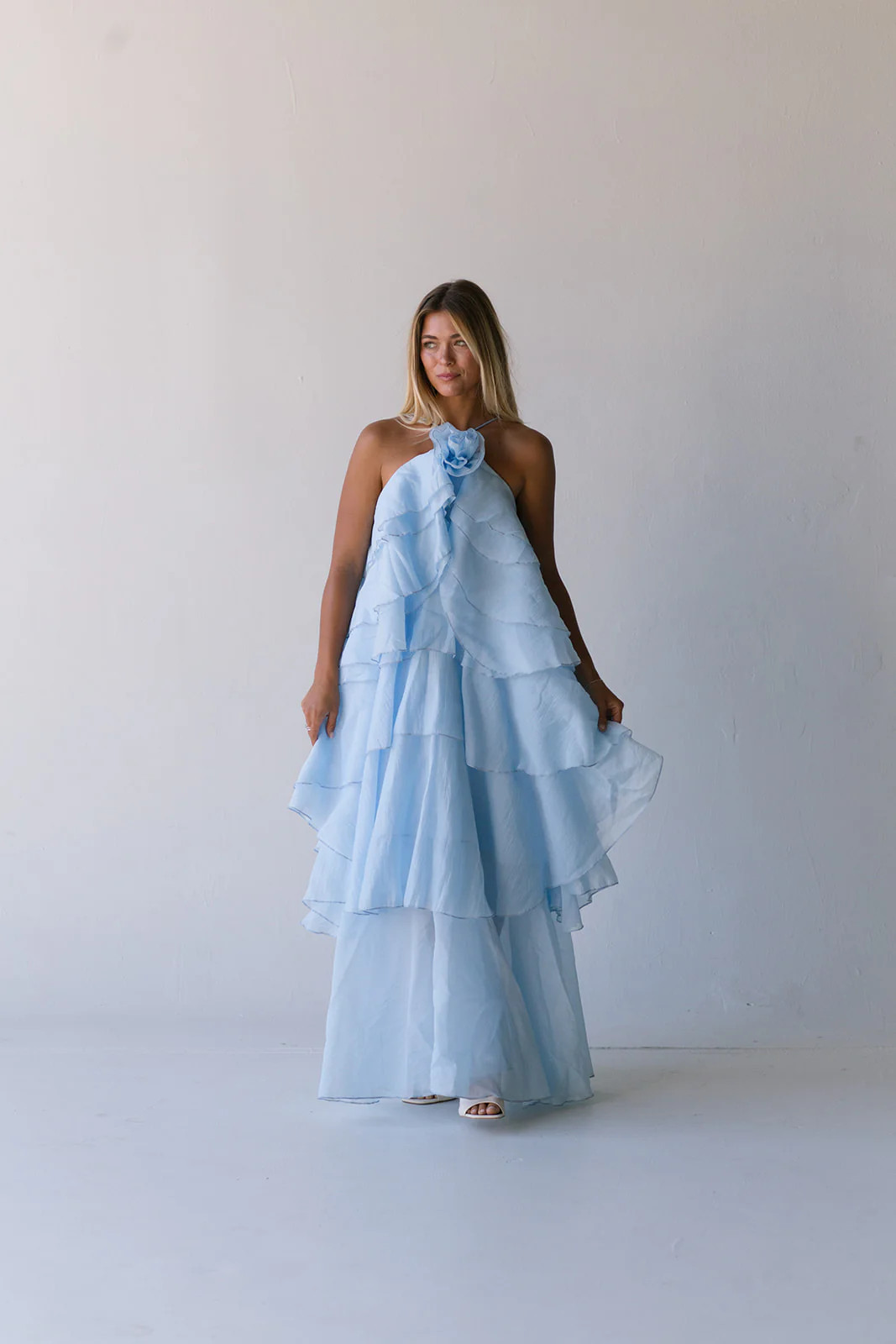 Verity Floral Ruffle Maxi Dress - Baby Blue | Fancyd Boutiqe