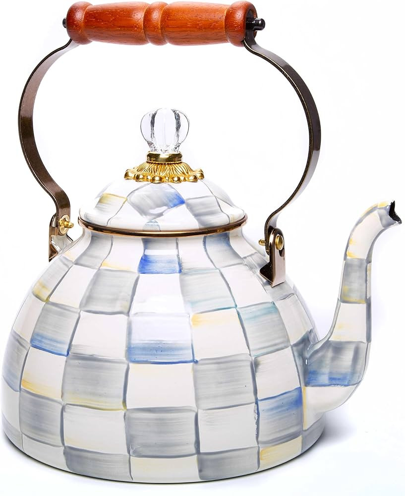MACKENZIE-CHILDS Enamel Tea Kettle, Stylish Tea Kettle for Stovetop, Grey-and-White Sterling Chec... | Amazon (US)