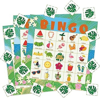 WATINC 41pcs Hawaiian Bingo Game, Tropical Summer Party Games with 24 Players, Hawaiian Bingo Car... | Amazon (US)