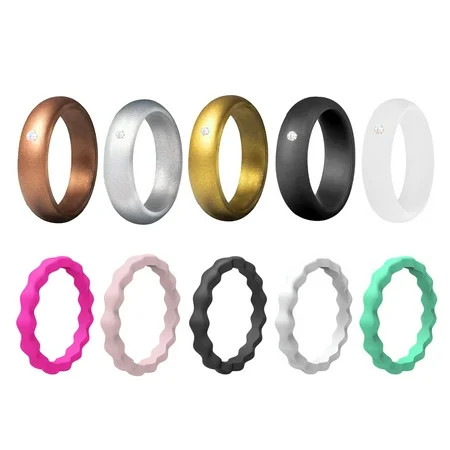 10 Pieces Silicone Wedding Ring for Women Thin Stackable Silicone Ring Wide Glitter Rubber Wedding Bands for Wedding Sport Supplies - Style:Style 4; | Walmart (US)
