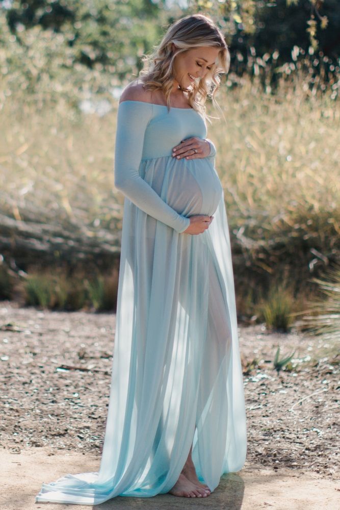 Blue Off Shoulder Open Maternity Photoshoot Gown/Dress | PinkBlush Maternity