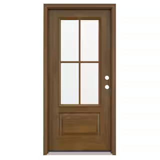 JELD-WEN 36 in. x 80 in. Left-Hand 4 Lite Clear Glass Hazelnut Fiberglass Prehung Front Door THDJ... | The Home Depot