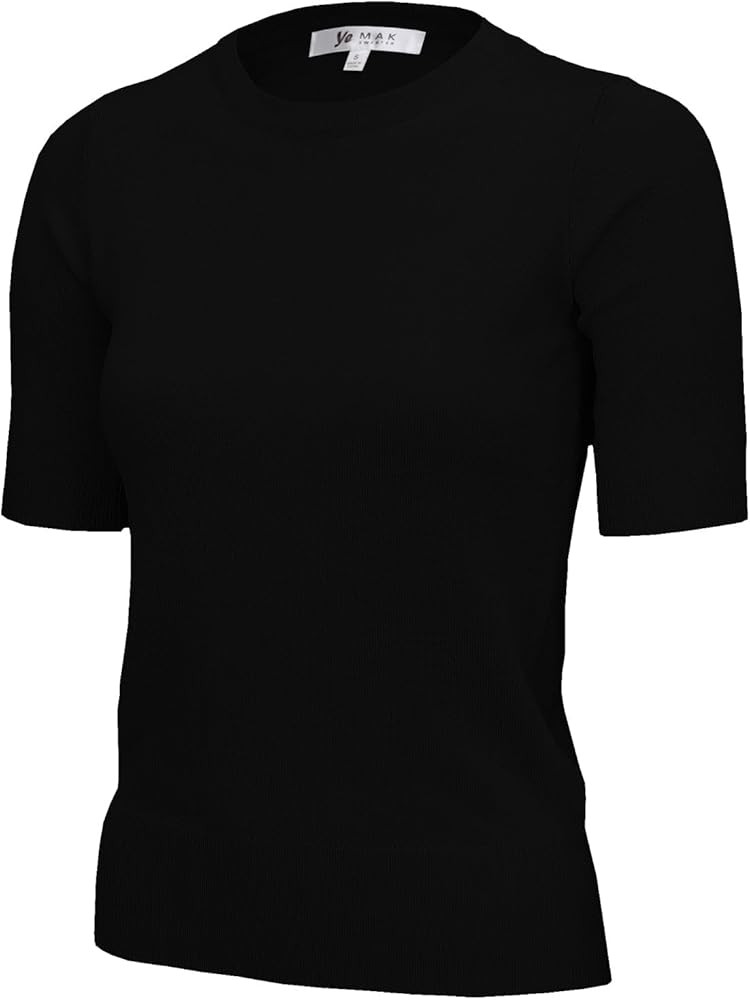 YEMAK Women's Knit Sweater Top – Half Sleeve Crewneck Basic Casual Classic Fit Lightweight Knit... | Amazon (US)