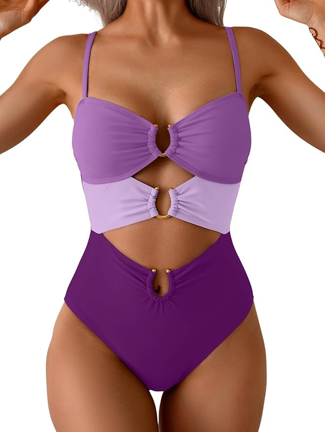 Eomenie One Piece Swimsuit for Women Ring Linked Monokini Sexy Bathing Suit Cutout Swim Suit | Amazon (US)