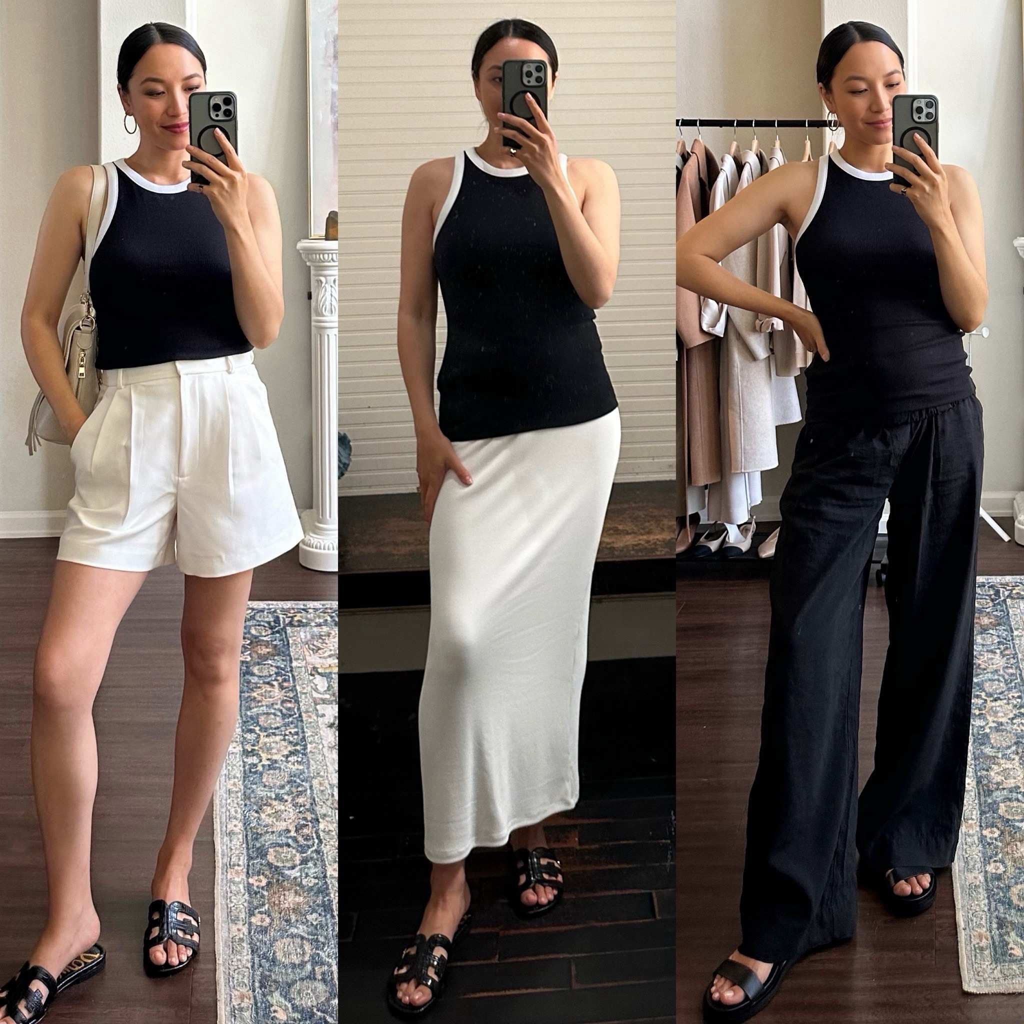 Abercrombie tank styled 3 ways — a great bump-friendly tank since it’s so stretchy and on sale for under $20! 

Take 15% off almost everything at Abercrombie this weekend! 

Tank - sized up to a medium (I’m usually a small at Abercrombie)
Sandals - this color is on sale at Nordstrom! I never see my sandals on sale 
Shorts tts 
Skirt xs 
Madewell pull-on pants xs 

#LTKSaleAlert #LTKFindsUnder50 #LTKxAF