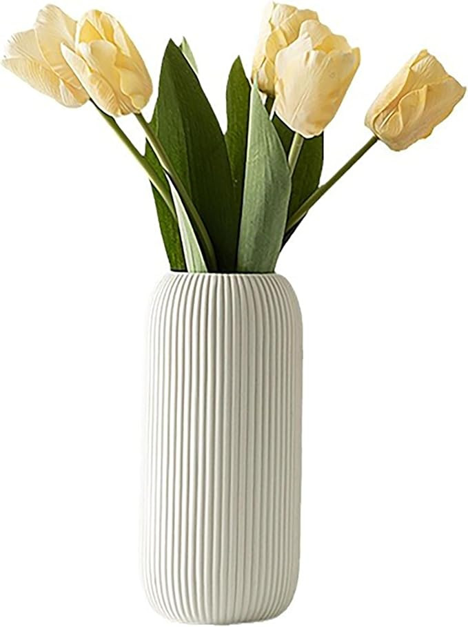 White Ceramic Flower Vase,Ceramic Vase for Tulip,Pampas Grass,8 INCH Modern Decorative Small Vase... | Amazon (US)