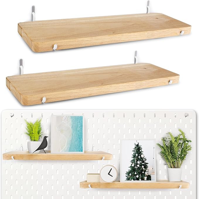 2 Pack Pegboard Shelf, Pegboard Accessories, Solid Wood Pegboard Shelves with Pegboard Hooks, Com... | Amazon (US)