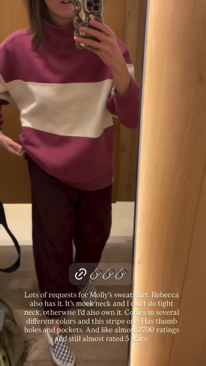 Super-cute oversized mock neck sweatshirt from @Aerie that both Rebecca and our friend Molly love. Comes in 13 different colorways (both solids and striped like this one) and has thumb holes and pockets!

#LTKSeasonal #LTKootd