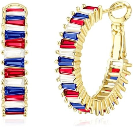 Trendy 14K Gold Plated Hoop Earrings for Women, Chunky Gold/Silver Earrings for Women Cubic Zirco... | Amazon (US)