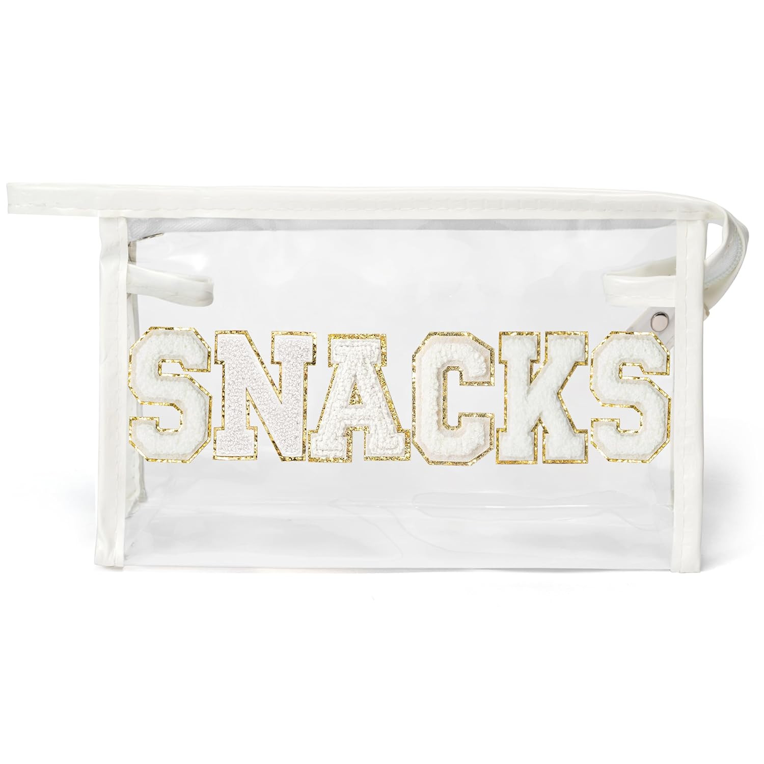 Y1tvei SNACKS Clear Makeup Bag - Preppy Patch White Chenille Varsity Letter Transparent PVC Large... | Amazon (US)