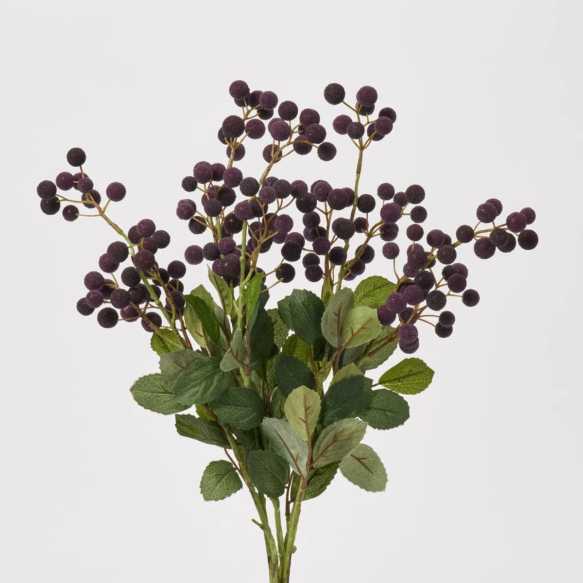 Sugar Coated Dark Purple Berry Cluster & Leaf Spray Faux Stem Bouquet - 21" | Darby Creek Trading