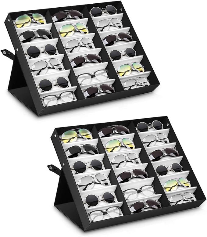 18 Slot Polyester Silk Lining Sunglasses Display Case Sunglass Eyewear Display Storage Case Tray ... | Amazon (US)