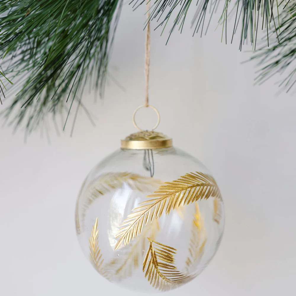 4" Artisan Glass Gold Etched Leaf Ornament | CG Hunter