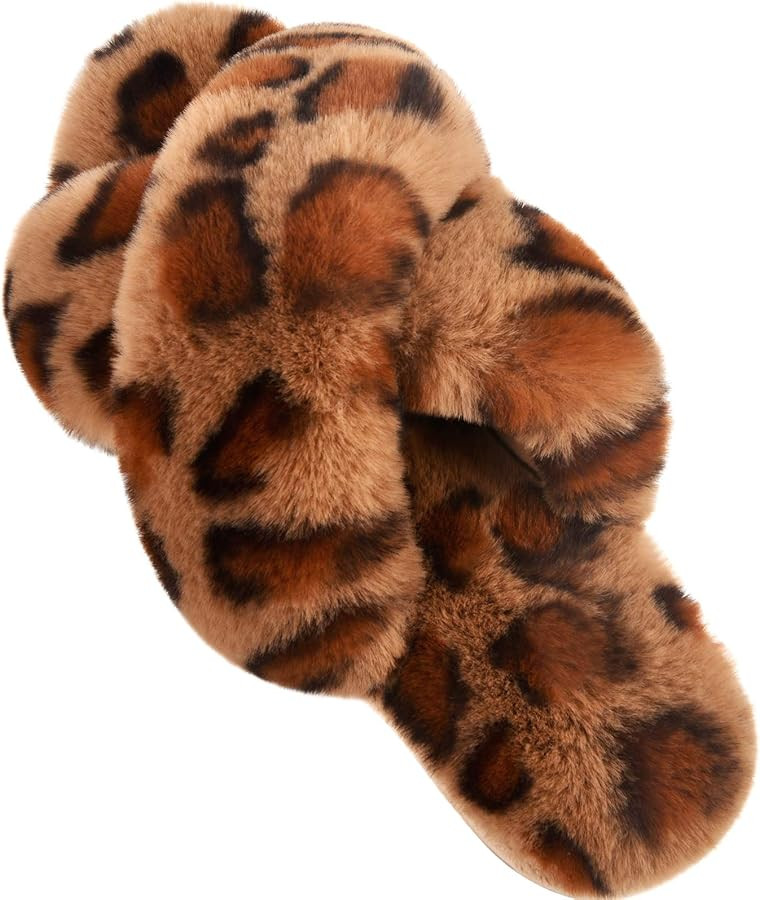 Parlovable Women's Cross Band Slippers Fuzzy Soft House Slippers Plush Furry Warm Cozy Open Toe F... | Amazon (US)
