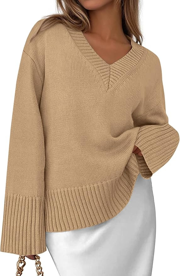 PRETTYGARDEN Womens V Neck Sweaters Fall Trendy 2025 Casual Long Sleeve Oversized Cozy Pullover S... | Amazon (US)