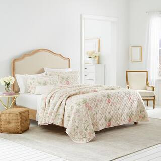 Breezy Floral 2-Piece Pink and Green Floral Cotton Twin Quilt Set | The Home Depot