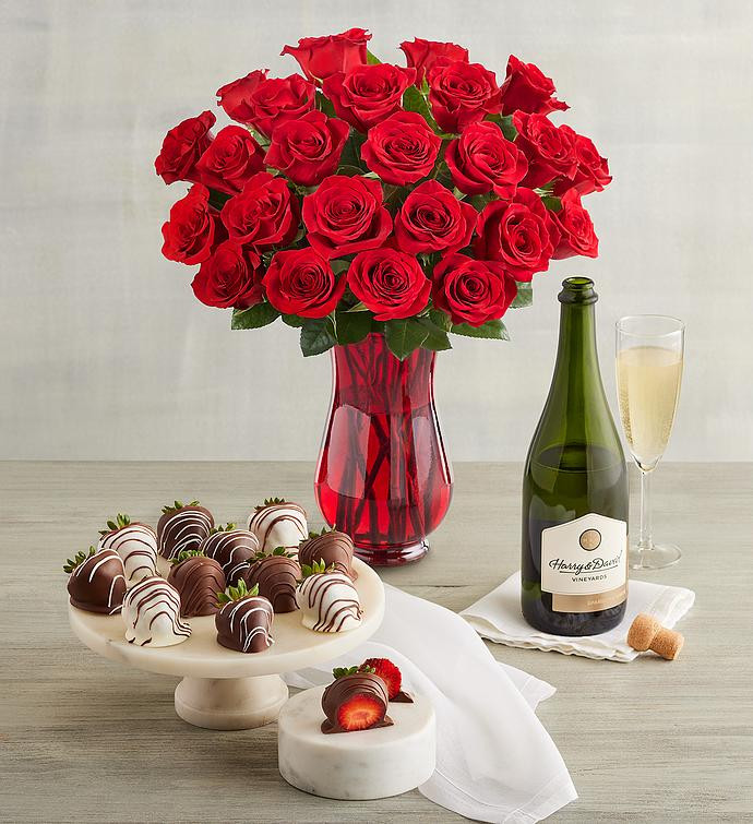 Deliciously Decadent Red Roses, Strawberries, and Wine | Harry & David