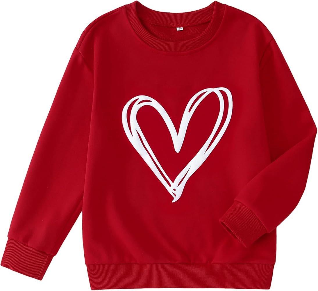 BOUTIKOME Kid Girls Valentines Sweatshirts Cute Heart Graphic Shirts Long Sleeve Love Pullover To... | Amazon (US)