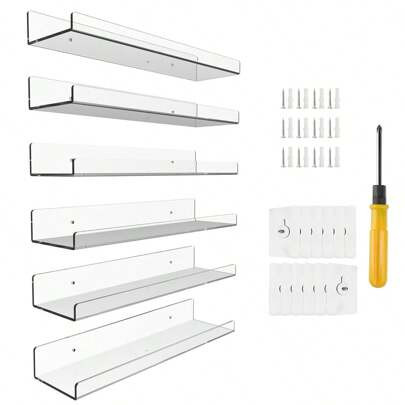 4/6/8/12 Pack 15'' Acrylic Shelves Clear Acrylic Floating Shelves Mounted Display Ledge Shelves, Wall Decor For Kids Book Shelves, Living Room, Bathro | SHEIN