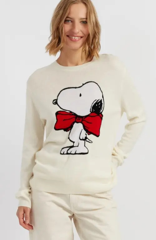 Chinti & Parker Wool-Cashmere Bow Tie Snoopy Sweater in Cream at Nordstrom, Size X-Small | Nordstrom