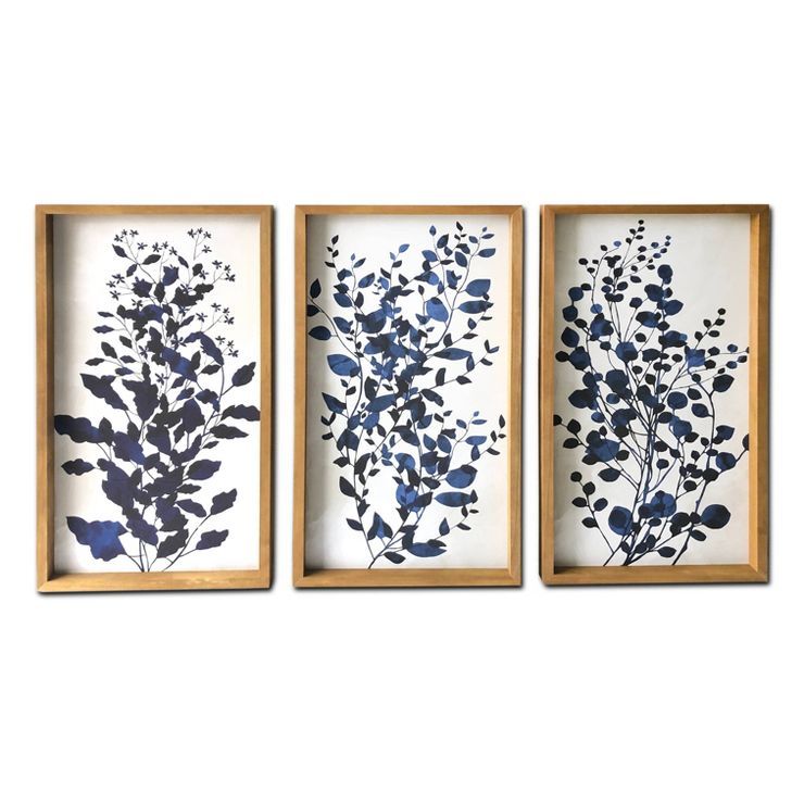 3pc 48" x 30" Branches Wood Framed Wall Canvas Blue - Gallery 57 | Target