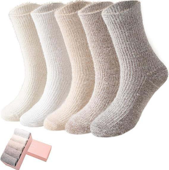 SISOSOCK 5 Pairs Fuzzy Soft Cozy Fluffy Socks for Women, Casual Warm Sleep Comfy Socks, Thick Win... | Amazon (US)