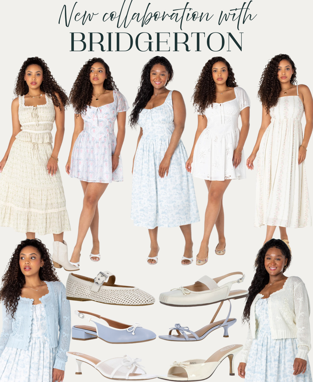 New Bridgerton inspired fashion! Florals, baby blues, and lightweight fabric! Affordable prices from Walmart! 
Heels & Flats are not from the Bridgerton collection but they match these outfits perfectly!
Bridgerton inspired dresses and cardigans. Bridgerton collaboration. Plus size styles #walmart  

 #LTKMidsize #LTKPlusSize #LTKTall