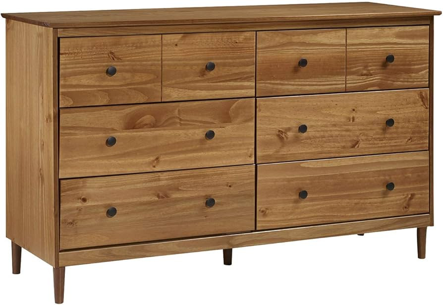 Walker Edison Wood Dresser Bedroom Storage Drawer Organizer Closet Hallway, 6 Drawer, Caramel | Amazon (US)