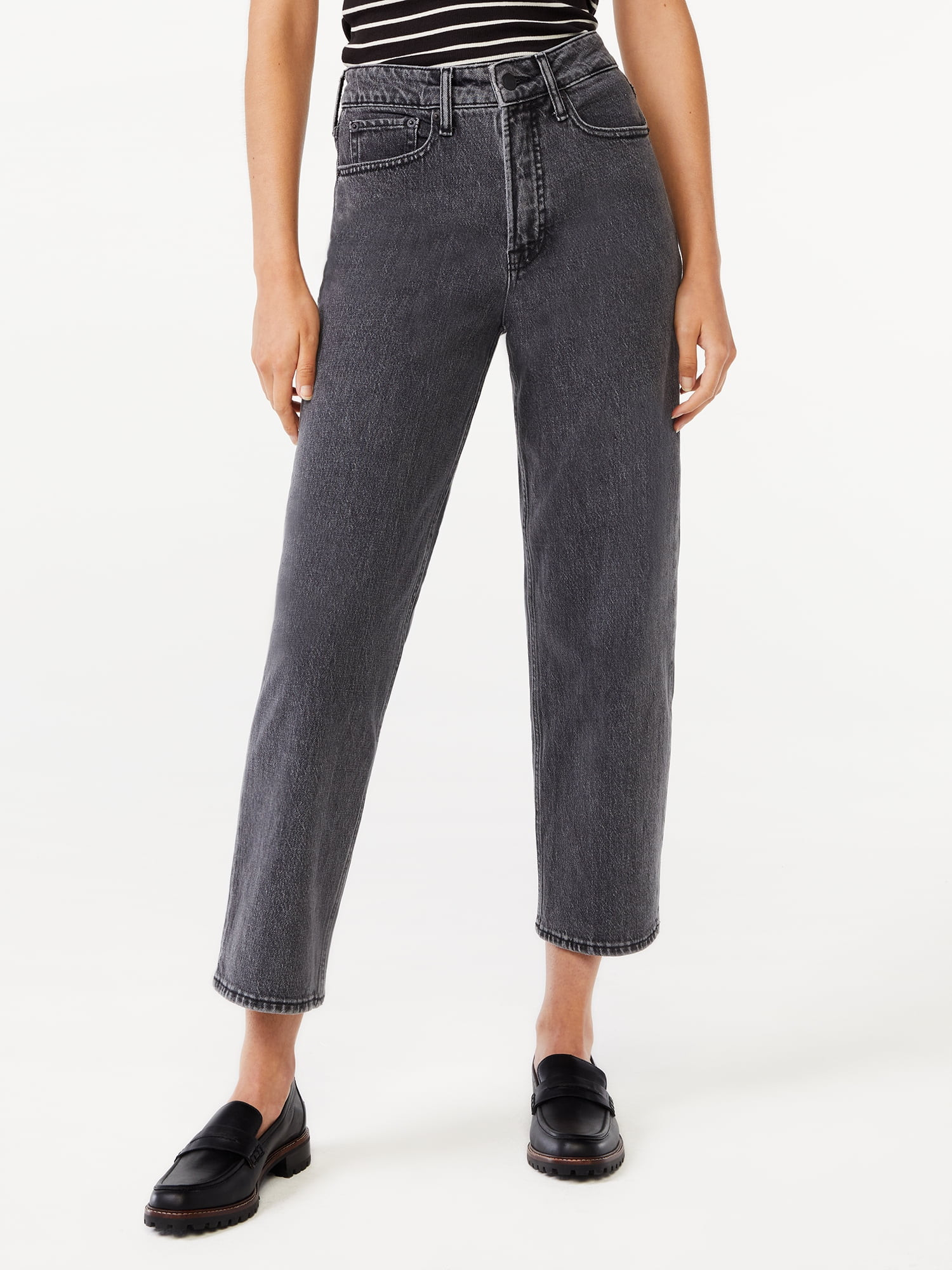Free Assembly Women's Cropped Wide High Rise Straight Jeans - Walmart.com | Walmart (US)