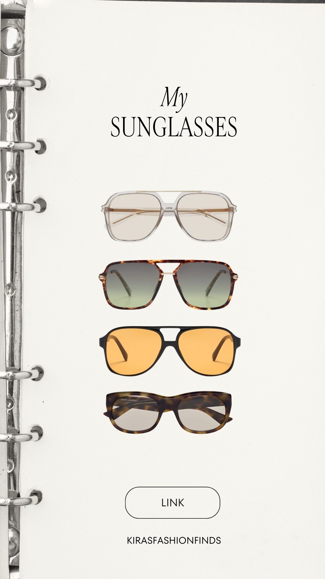 My everyday sunglasses lineup 🕶️  
Classic shapes with a modern edge — these are the pairs I rotate the most for effortless, polished looks year-round.

Perfect for casual outfits, elevated errands, travel days, and finishing touches to any look.

📏 Details: Sunglasses (Mixed frames • Neutral lenses)

All linked and ready to shop  
Follow me on Instagram and YouTube @kirasfashionfinds

#LTKHoliday #LTKootd #LTKgrwm