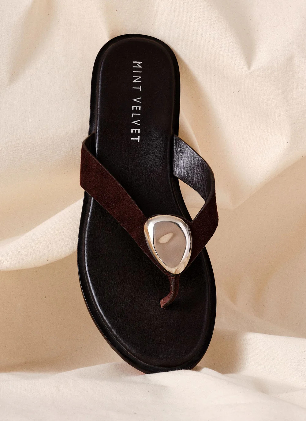 Nova Brown Leather Flip Flop Sandals | Mint Velvet - US