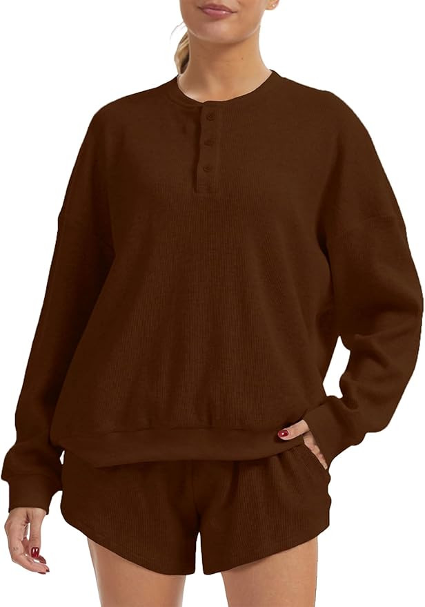 AnotherChill Women's Oversized Waffle Knit Lounge Set Long Sleeve Sweatshirt and High Waisted Sho... | Amazon (US)