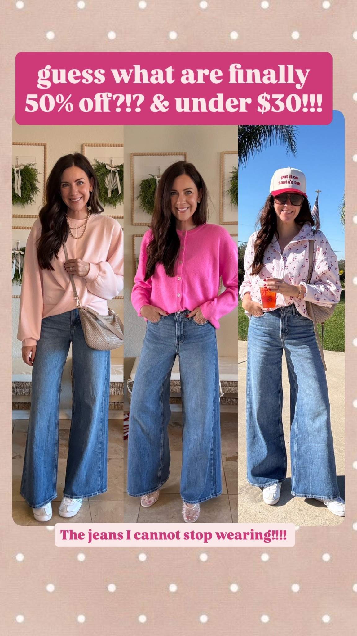 50% off & under $30!!! The best high waisted wide leg jeans that you can dress up or wear everyday casual—SIZE DOWN! I’m in a 2 regular, they give with wear

#LTKFindsUnder50 #LTKSeasonal #LTKSaleAlert