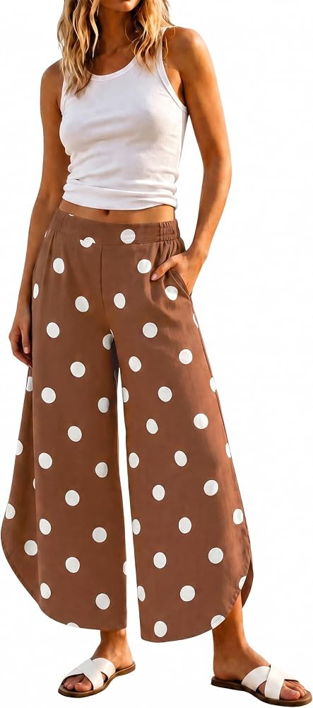 Yeokou Women's Polka Dot Wide Leg Pants Elastic Waist Casual Trousers | Amazon (US)