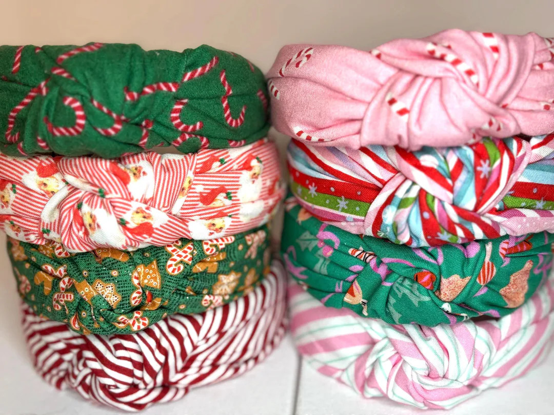 Christmas Knotted Headbands for Women and Children; Candy Canes, Candy Stripes, Teddy Bears, Sant... | Etsy (US)