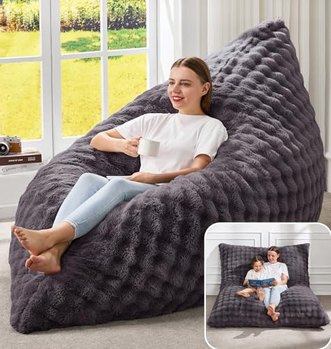 Hobestluk 3 in 1 Bean Bag Chair Giant Bean Bag Chairs for Adults with Bubble Cover Convertible Bean Bag Floor Cushion with Machine Washable Cover for Living Room (Bubble Dark Grey) | Amazon (US)