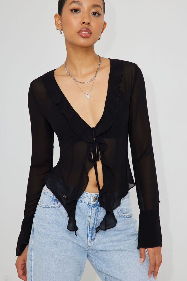Sheer Long Sleeve Ruffled Top | Garage Clothing
