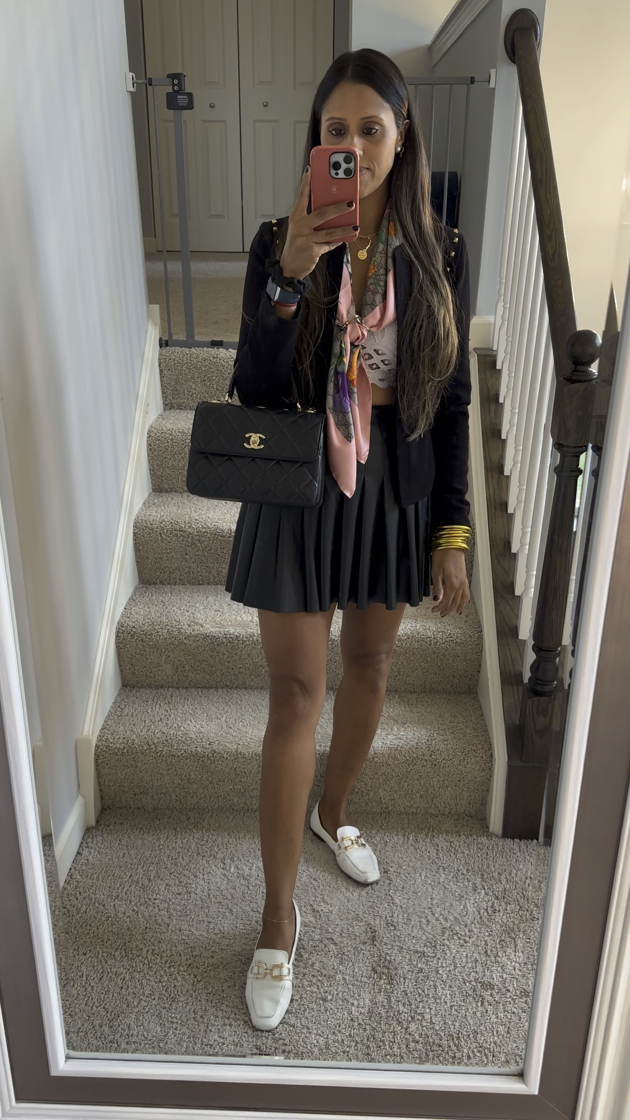Learned how to use a scarf ring! What a useful tool and makes styling a scarf so easy. Love my pleated pleather skirt. Perfect outfit for date night or a girls night 

#LTKItBag #LTKVideo #LTKStyleTip