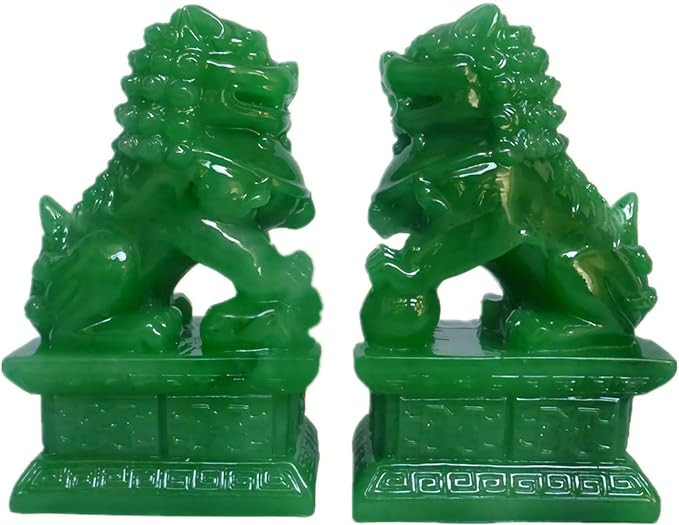 Amperer Feng Shui Porsperity 2 PCS Fu Foo Dogs Pair of Green Guardian Lion Statues Best Housewarm... | Amazon (US)