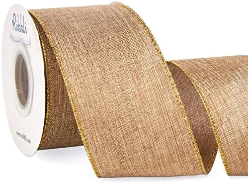 Ribbli Metallic Beige Linen Wired Ribbon,2-1/2 Inch x Continuous 10 Yard, Natural Burlap Ribbon w... | Amazon (US)