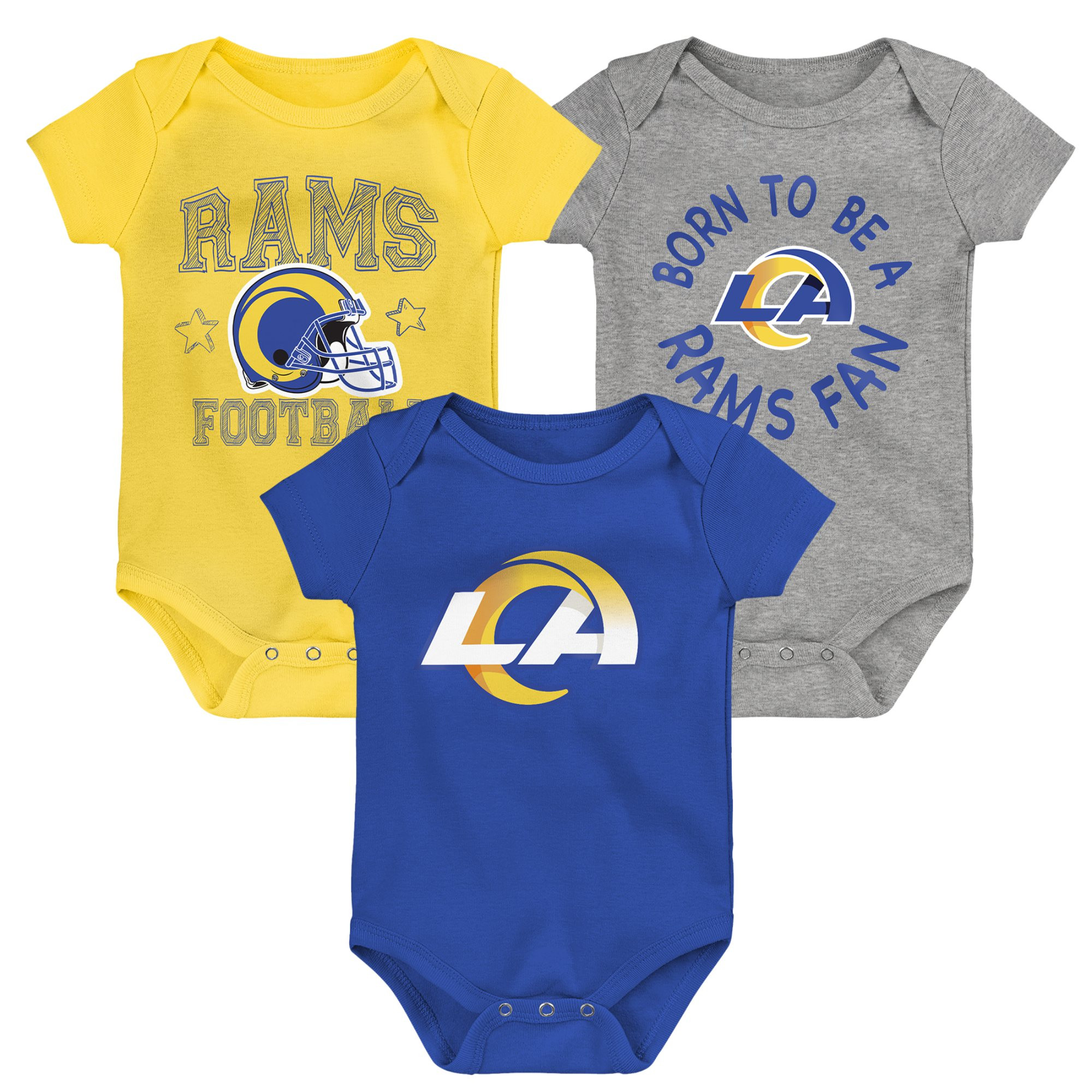 Infant Los Angeles Rams Royal/Gold/Gray Born to Be 3-Pack Bodysuit Set | NFL Shop
