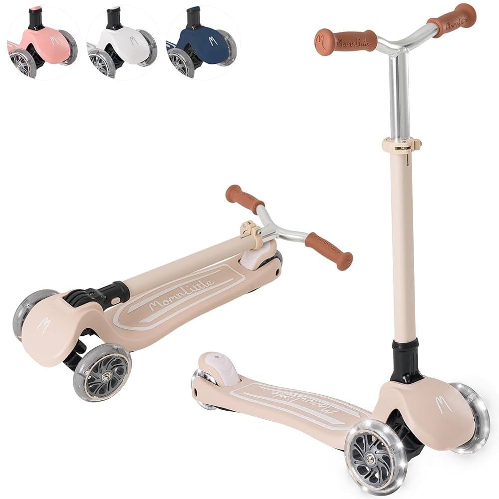 MomnLittle Kick Scooter for Kids Ages 3-10 (Beige/Pink/Navy/White) 3 Wheeled with LED Light-Up Wh... | Amazon (US)