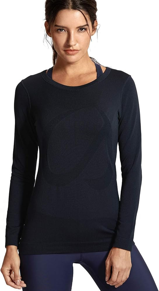 CRZ YOGA Women's Seamless Athletic Long Sleeves Sports Running Shirt Breathable Gym Workout Top | Amazon (US)