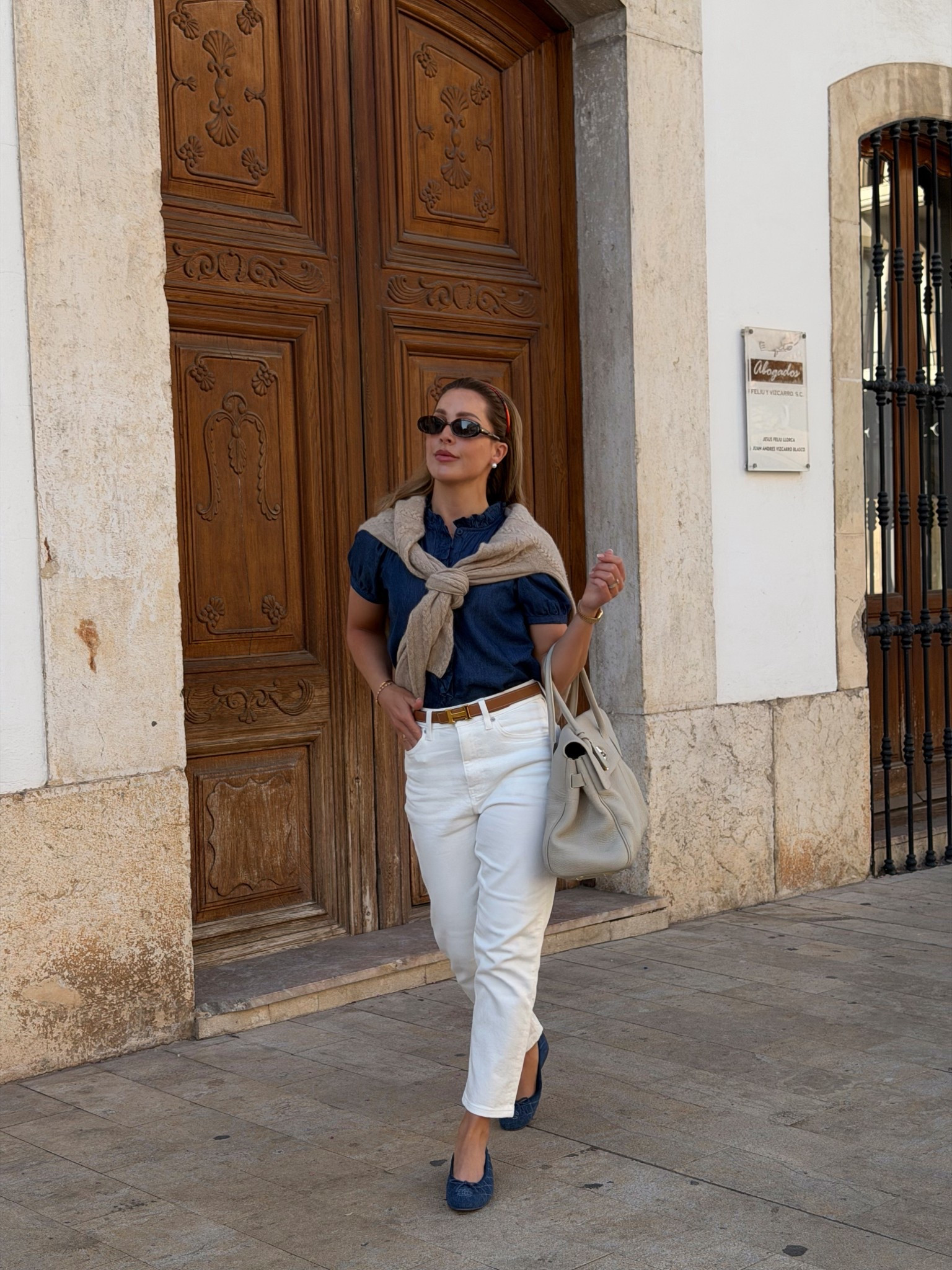 A simple chic spring outfit, love these cropped white jeans paired with denim 

#LTKspring